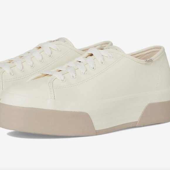 Keds Off White Leather Platform Sneakers - Size 9 - Picture 1 of 4